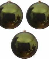 3x grote donkergroene kerstballen van 20 cm glans van kunststof