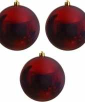 3x grote donkerrode kerstballen van 14 cm glans van kunststof