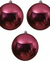 3x grote fuchsia roze kerstballen van 14 cm glans van kunststof