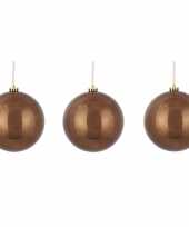 3x grote kunststof kerstballen kastanje bruin 15 cm
