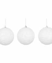 3x grote luxe witte sneeuw kerstballen van foam 10 cm