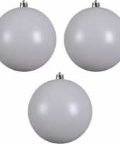 3x grote winter witte kerstballen van 14 cm mat van kunststof