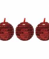 3x kerst rode kerstballen 8 cm pailletten foam kunststof plastic kerstversiering