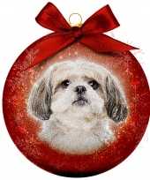 3x rode kunststof dieren kerstballen met shih tzu hond 8 cm