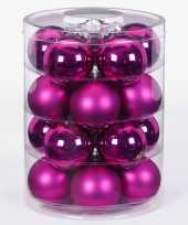 40x fuchsia roze glazen kerstballen 6 cm glans en mat