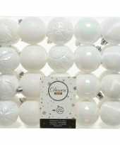 40x parelmoer witte kerstballen 6 cm glanzende glitter kunststof plastic kerstversiering