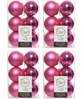 48x fuchsia roze kerstballen 6 cm glanzende matte kunststof plastic kerstversiering