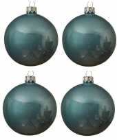4x ijsblauwe kerstballen 10 cm glanzende glas kerstversiering