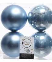 4x ijsblauwe kerstversiering kerstballen kunststof 10 cm