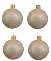 4x licht parel champagne kerstballen 10 cm glanzende glas kerstversiering