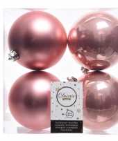 4x oud roze kerstversiering kerstballen kunststof 10 cm