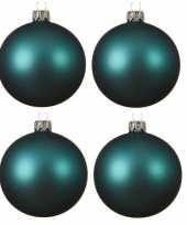 4x turkoois blauwe kerstballen 10 cm matte glas kerstversiering