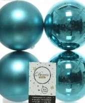 4x turquoise blauw kerstballen 10 cm glanzende matte kunststof plastic kerstversiering
