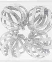 4x zilveren open draad kerstballen met glitters kunststof 8 cm