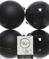 4x zwarte kerstballen 10 cm glanzende matte kunststof plastic kerstversiering