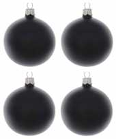 4x zwarte kerstballen 10 cm matte glas kerstversiering
