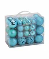 50x turquoise blauwe kunststof kerstballen 3 4 en 6 cm