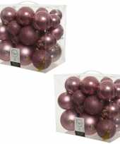 52x oud roze kerstballen 6 8 10 cm kunststof mix
