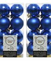 64x kobalt blauwe kleine kerstballen 4 cm kunststof mat glans