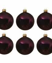 6x aubergine paarse kerstballen 6 cm glanzende glas kerstversiering