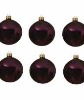 6x aubergine paarse kerstballen 8 cm matte glas kerstversiering