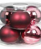 6x berry kiss mix roze rode glazen kerstballen 10 cm glans en mat