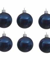 6x donkerblauwe kerstballen 8 cm glanzende glas kerstversiering
