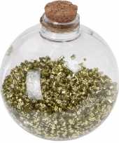 6x doorzichtige fles kerstballen 8 cm glitter goud kunststof kerstversiering