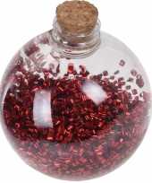 6x doorzichtige fles kerstballen 8 cm glitter rood kunststof kerstversiering