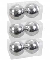 6x grote kunststof kerstballen zilver 15 cm