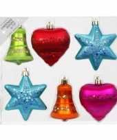 6x kunststof kersthangers kerstballen figuurtjes gekleurd 9 cm