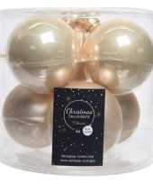 6x licht parel champagne glazen kerstballen 8 cm glans en mat