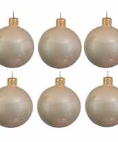 6x licht parel champagne kerstballen 6 cm glanzende glas kerstversiering
