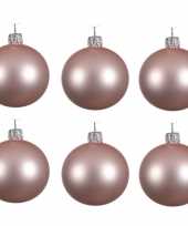 6x lichtroze kerstballen 6 cm matte glas kerstversiering