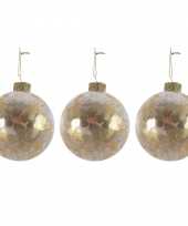 6x luxe glazen kerstballen goud met pailletten 8 cm