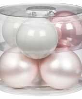 6x noble rose mix roze witte glazen kerstballen 10 cm glans en mat