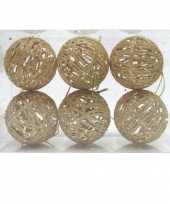 6x rotan kerstballen goud met glitters 5 cm kerstboomversiering