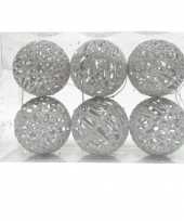 6x rotan kerstballen zilver met glitters 5 cm kerstboomversiering