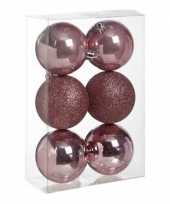 6x roze kerstballen 8 cm glanzende matte kunststof plastic kerstversiering
