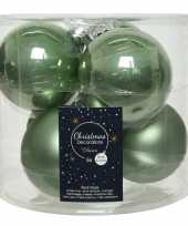 6x salie groene glazen kerstballen 8 cm glans en mat