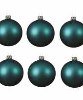 6x turkoois blauwe kerstballen 8 cm matte glas kerstversiering