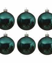6x turkooise kerstballen 6 cm glanzende glas kerstversiering