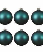 6x turquoise blauwe kerstballen 6 cm matte glas kerstversiering