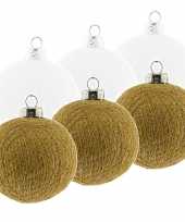 6x witte en gouden kerstballen 6 5 cm cotton balls kerstboomversiering