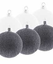 6x witte en grijze kerstballen 6 5 cm cotton balls kerstboomversiering