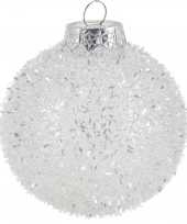 6x zilveren glitter kerstballen kunststof 8 cm type 2