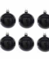 6x zwarte kerstballen 8 cm glanzende glas kerstversiering