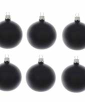 6x zwarte kerstballen 8 cm matte glas kerstversiering