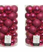 74x bessen roze kerstballen 6 cm kunststof mix