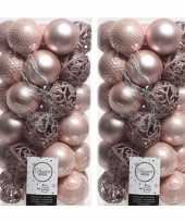 74x lichtroze kerstballen 6 cm glanzende matte glitter kunststof plastic kerstversiering